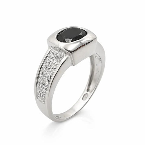 Bague 55 Bague en or blanc 18 carats avec saphir ovale et diamants 58 Facettes