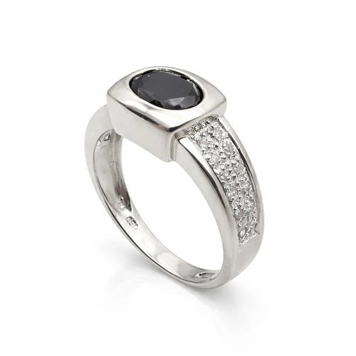 Bague 55 Bague en or blanc 18 carats avec saphir ovale et diamants 58 Facettes