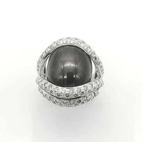 Bague 54 Bague en or blanc 18 carats avec onyx et diamants 58 Facettes