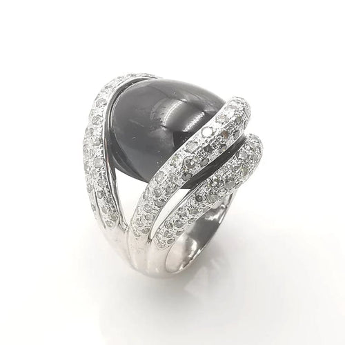 Bague 54 Bague en or blanc 18 carats avec onyx et diamants 58 Facettes