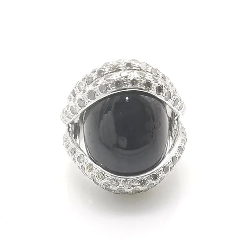 Bague 54 Bague en or blanc 18 carats avec onyx et diamants 58 Facettes