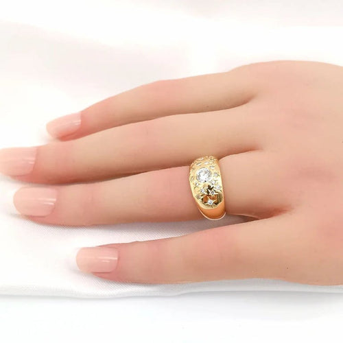 Bague 48 Bague en or jaune 18 carats avec diamants 58 Facettes