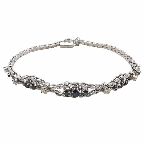 Bracelet Bracelet ancien en or blanc 18 carats, saphirs et diamants 58 Facettes