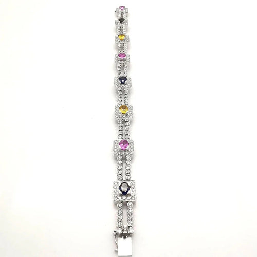 Bracelet Bracelet en or blanc 18 carats saphirs multicolores et diamants 58 Facettes Bracelet or blanc saphirs diamants certifié HRD Anvers