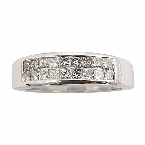 Bague 50 Alliance demi-tour en or blanc 18 carats et diamants 58 Facettes