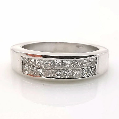 Bague 50 Alliance demi-tour en or blanc 18 carats et diamants 58 Facettes