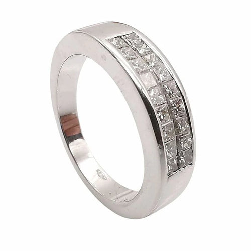 Bague 50 Alliance demi-tour en or blanc 18 carats et diamants 58 Facettes