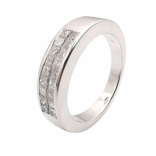 Bague 50 Alliance demi-tour en or blanc 18 carats et diamants 58 Facettes