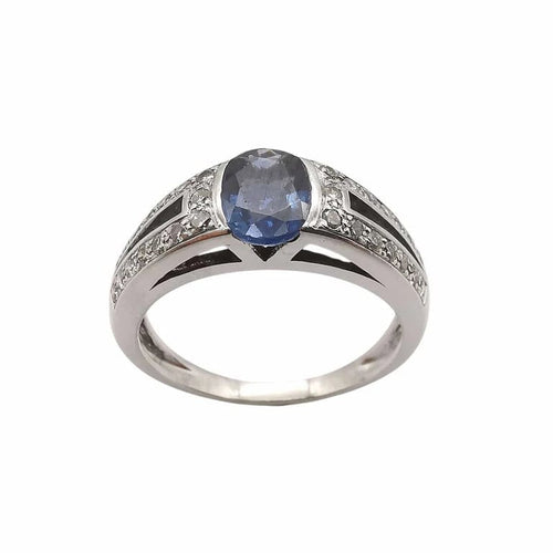 Bague 58 Bague en or blanc 18 carats avec saphir ovale et diamants 58 Facettes