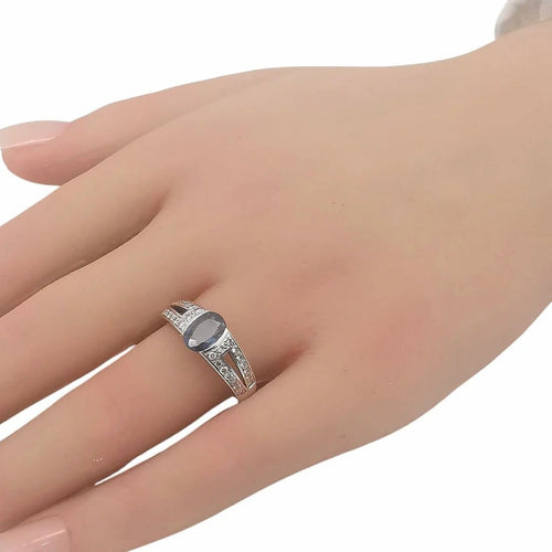 Bague 58 Bague en or blanc 18 carats avec saphir et diamants 58 Facettes