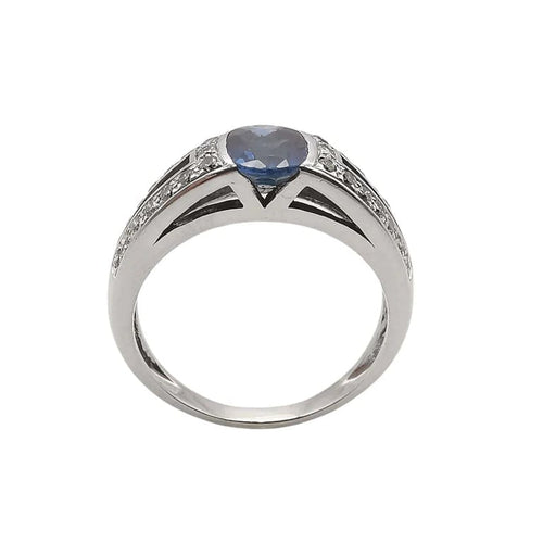 Bague 58 Bague en or blanc 18 carats avec saphir ovale et diamants 58 Facettes