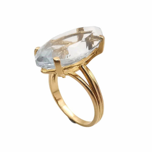 Bague 51 Bague en or jaune 18 carats sertie d’une aigue-marine 58 Facettes