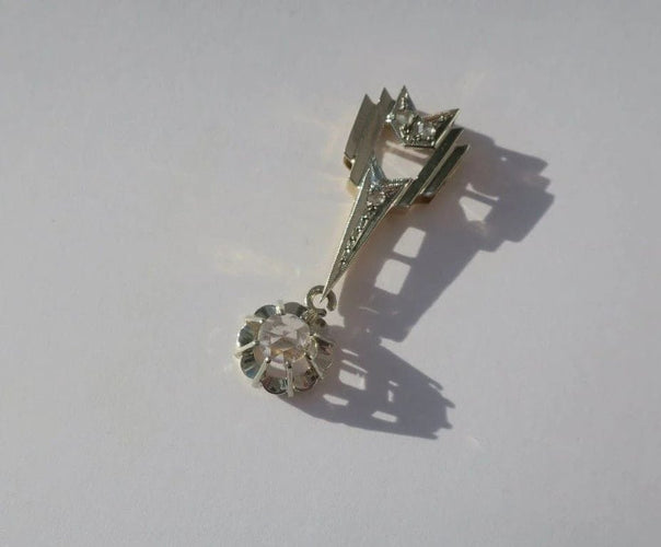 Pendentif Art déco - Pendentif flèche en or jaune et blanc 18 carats et diamants 58 Facettes