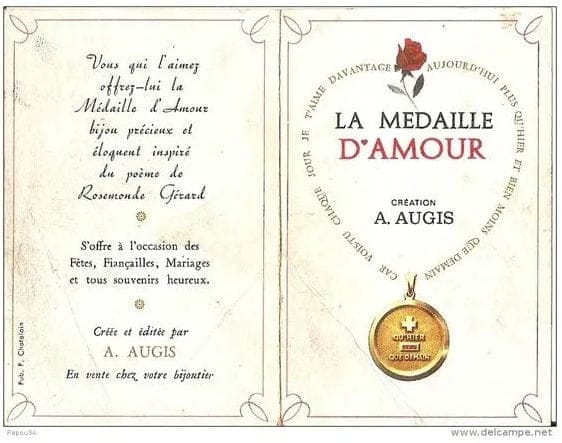 Bague 50 A. Augis - Bague chevalière Médaille d’Amour en or jaune, diamant et rubis 58 Facettes
