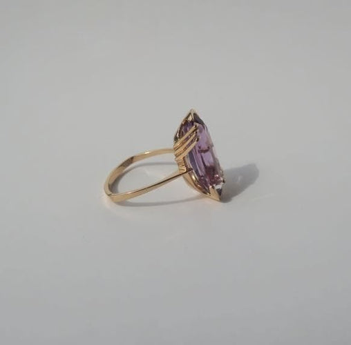 Bague 55 Bague cocktail en or rose et améthyste rose de France 58 Facettes