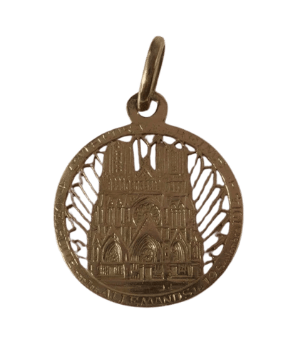 Pendentif Pendentif médaille commémoratif Cathédrale de Reims en or jaune 18 carats 58 Facettes