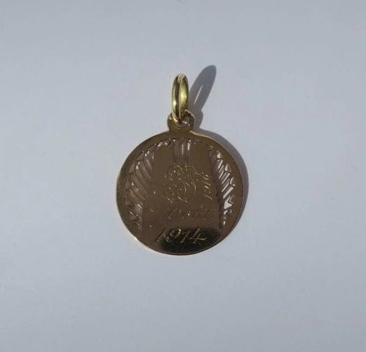 Pendentif Pendentif médaille commémoratif Cathédrale de Reims en or jaune 18 carats 58 Facettes