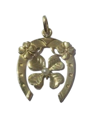 Pendentif Art nouveau - Pendentif porte-bonheur en or jaune 18 carats 58 Facettes