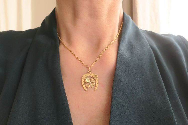 Pendentif Art nouveau - Pendentif porte-bonheur en or jaune 18 carats 58 Facettes