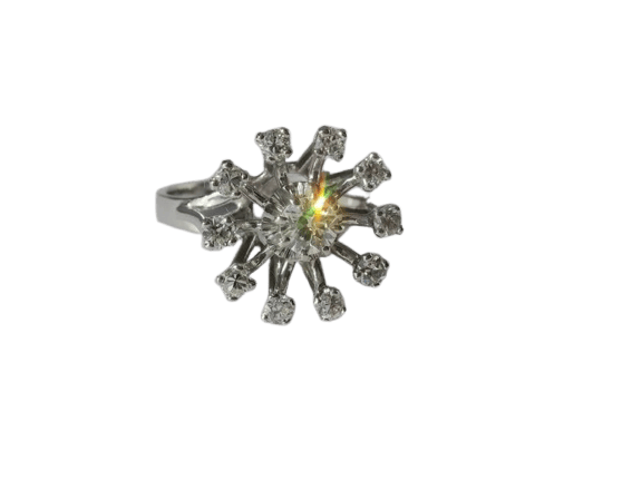 Bague 51 Bague marguerite fleur en or blanc 18 carats et platine avec diamants 58 Facettes