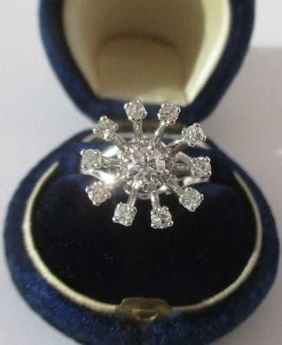 Bague 51 Bague marguerite fleur en or blanc 18 carats et platine avec diamants 58 Facettes
