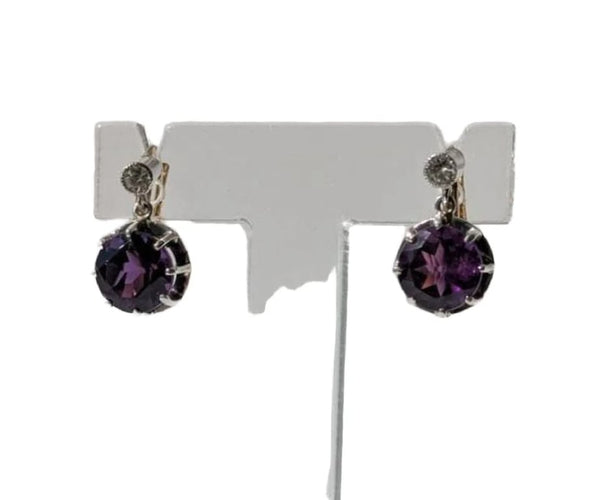 Boucles d'oreilles Boucles d’oreilles dormeuses anciennes en or jaune 18 carats et améthystes 58 Facettes