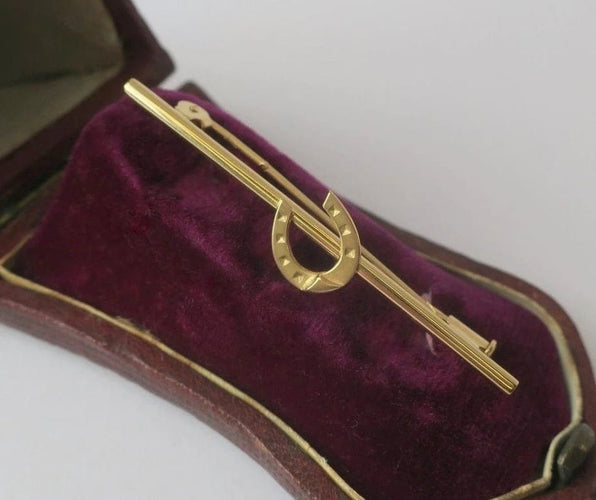 Broche Broche barrette fer à cheval en or jaune 18 carats 58 Facettes