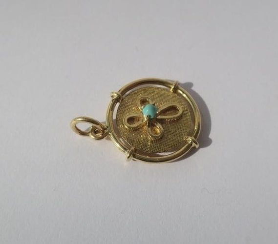 Pendentif Pendentif médaille en or jaune et turquoise 58 Facettes
