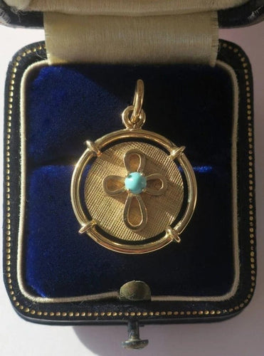 Pendentif Pendentif médaille en or jaune et turquoise 58 Facettes