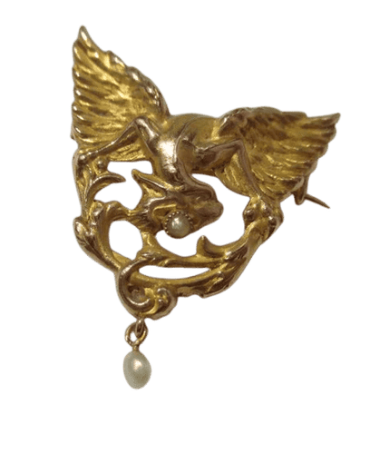 Pendentif Broche-pendentif chimère 1900 en or jaune et perles 58 Facettes
