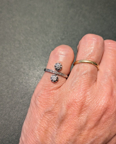 Bague 50 Belle Époque - Bague Toi et Moi en or blanc, platine et diamants 58 Facettes