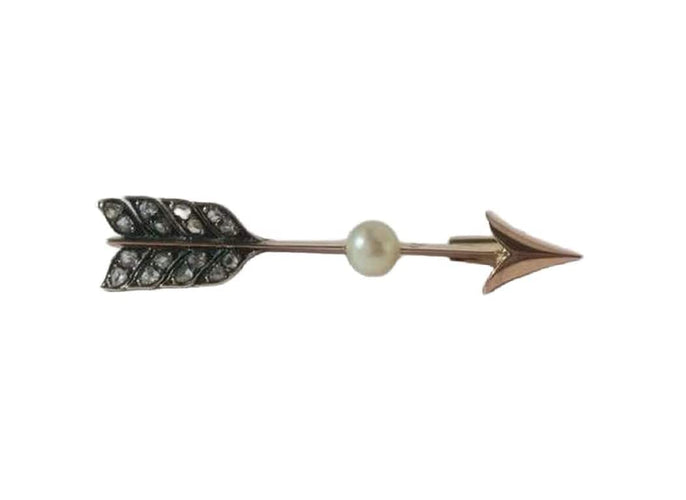 Broche Broche flèche en or rose 18 carats, perle fine et diamants 58 Facettes