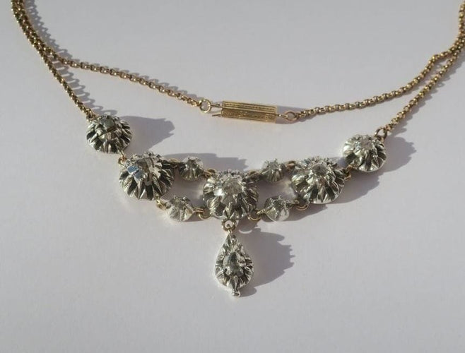 Collier Rivière d’Arles - Collier provençal XIXe en or rose, argent et diamants 58 Facettes