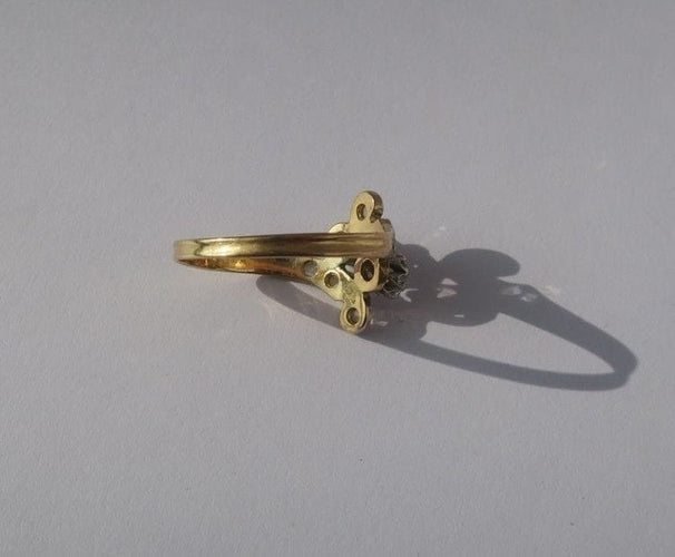 Bague 58 Toi et Moi XIXe - Bague en or jaune, platine et diamants 58 Facettes