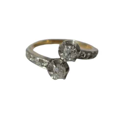 Bague 52 Belle Époque - Bague Toi et Moi en or rose, platine et diamants 58 Facettes
