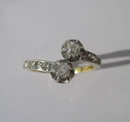 Bague 52 Belle Époque - Bague Toi et Moi en or rose, platine et diamants 58 Facettes