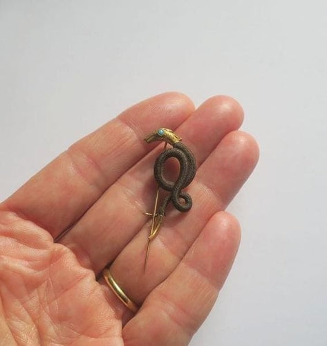 Broche Broche serpent XIXe en cheveux, or rose et turquoise 58 Facettes