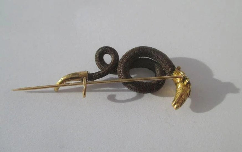 Broche Broche serpent XIXe en cheveux, or rose et turquoise 58 Facettes