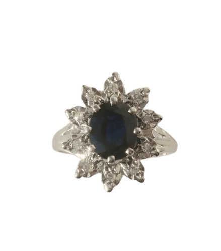 Bague 49 Pompadour - Bague ovale en or blanc, saphir et diamants 58 Facettes