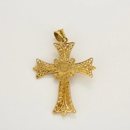 Pendentif Pendentif Croix ciselée en or jaune et turquoise 58 Facettes