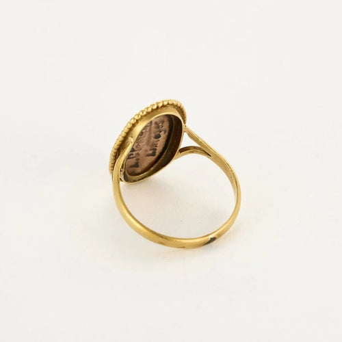 Bague 58 Bague ancienne en or jaune 18K avec émail de Limoges 58 Facettes