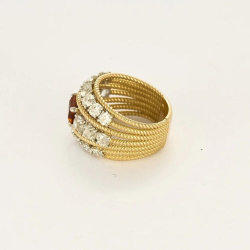 Bague 51.5 Bague large en or jaune 18k et platine, citrine madère et diamants 58 Facettes