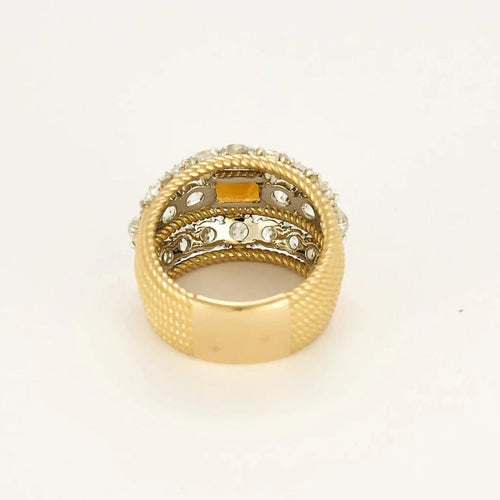 Bague 51.5 Bague large en or jaune 18k et platine, citrine madère et diamants 58 Facettes