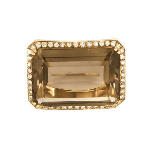 Bague 54 Bague en or rose 18k avec quartz fumé et diamants 58 Facettes