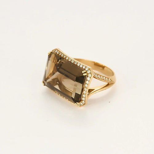 Bague 54 Bague en or rose 18k avec quartz fumé et diamants 58 Facettes