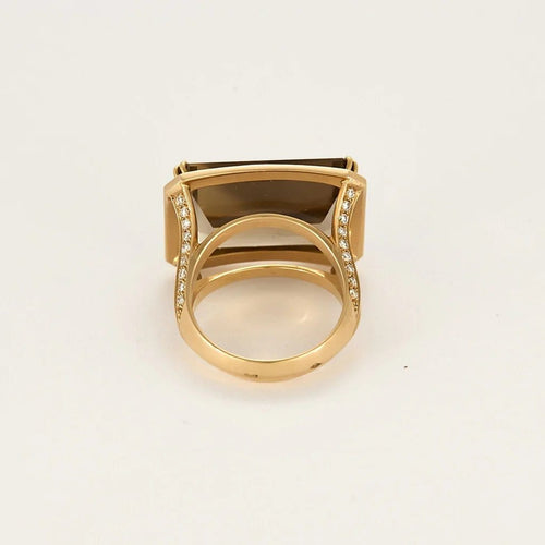 Bague 54 Bague en or rose 18k avec quartz fumé et diamants 58 Facettes