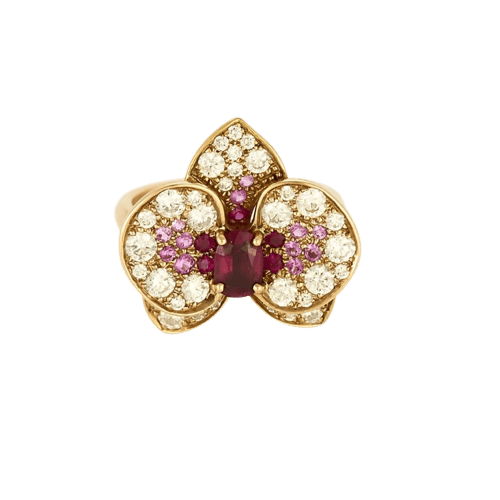 Bague 55.5 Orchidée - Bague en or rose 18k avec diamants et rubis 58 Facettes