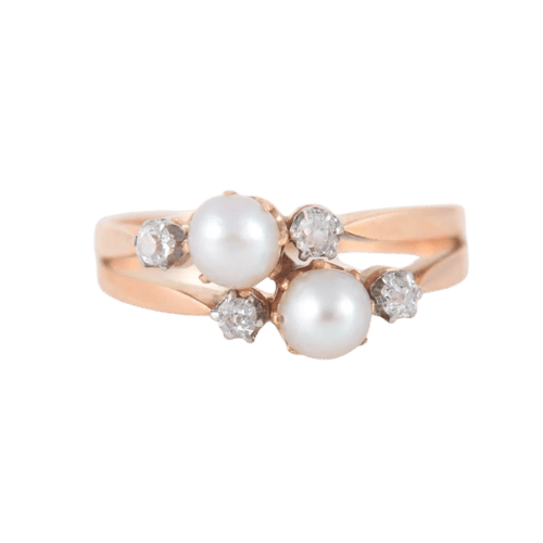 Bague 53 Bague Toi & Moi en or rose 18 carats, perles et diamants 58 Facettes P6L4