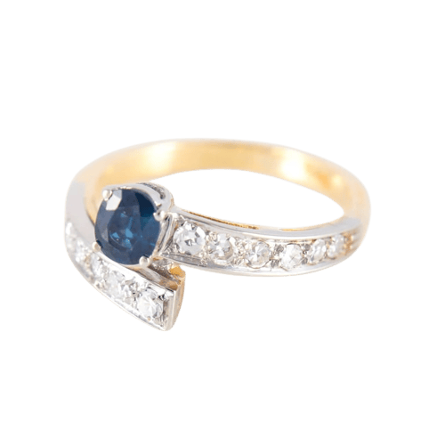 Bague 61.5 Bague ancienne en or jaune, platine, saphir et diamants 58 Facettes
