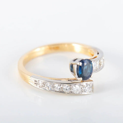 Bague 61.5 Bague ancienne en or jaune, platine, saphir et diamants 58 Facettes